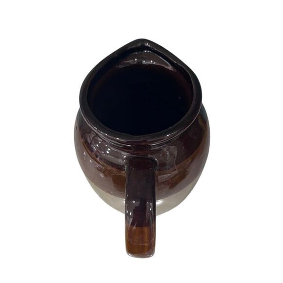 Vtg Stoneware Pitcher Jug 6" Two-toned Brown Glazed Finish Pottery With Handle - Picture 9 of 11